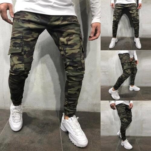 Men casual jeans spring / autumn new washed camouflage pattern jeans multi-pocket cargo pants male slim denim pants pencil pants