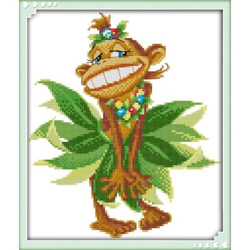 Funny monkey cross stitch kit cartoon 11ct count canvas stitches embroidery DIY handmade needlework plus