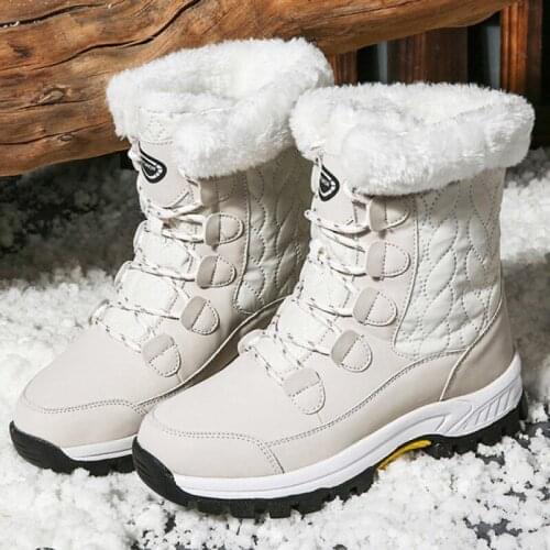 2021 New Crystal Winter Womens Snow Boots Waterproof Pure Color Lovely Warm Cotton Shoes Tube Suede Genuine Non-Slip Boot