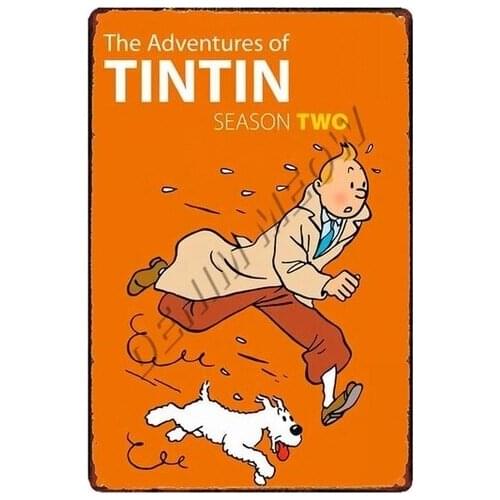 Tintin Catoon Movie Tin Sign Metal Plate Vintage Wall Art Poster Iron Painting Bar Coffee Kids Room Wall Craft Home Decor WY66