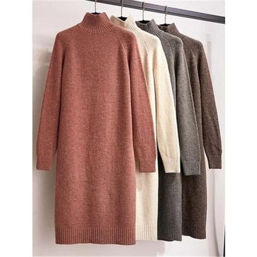 Autumn Women Loose Long Knitted Dress 2020 Casual Solid Long Sleeve Sweater Dress Female Vintage Party Dress Vestidos PZ2893