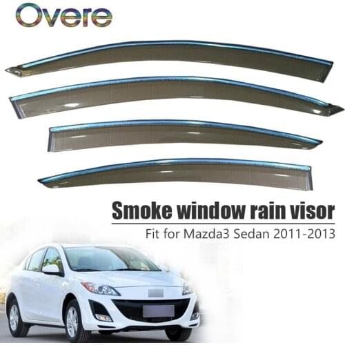 Overe 4Pcs/1Set Smoke Window Rain Visor For Mazda 3 Sedan 2011 2012 2013 Car-styling ABS Awnings Shelters Guard Accessories
