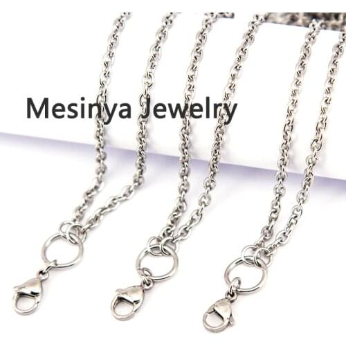 10pcs 316L Stainless steel 0.8 wire 3.0mm width 18+2'' 24'' 30'' rolo chain necklace for floating glass locket