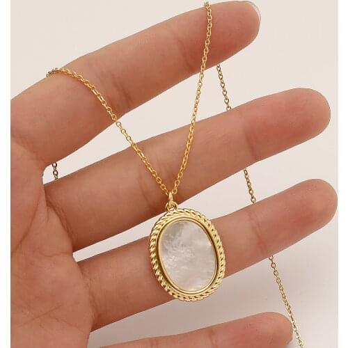 Natural Fresh Mother Shell Choker Oval Necklace W/14K Real Gold Eco Brass Pendant for Women Lady Party Wedding Jewellery 2021