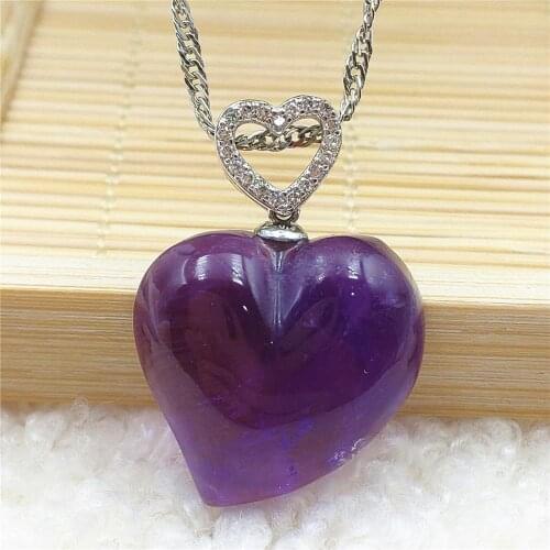 Genuine Natural Purple Amethyst Quartz Heart Love Pendant Women Men Amethyst 22x21mm Necklace Jewelry From Brazil Lavender AAAAA