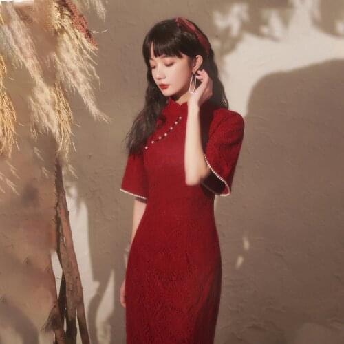 Toast dress cheongsam bride red 2021 new small dress women usually wear summer Engagement Dress