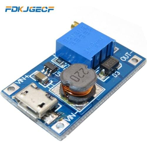 DC-DC Adjustable Boost Module 2A Boost Plate 2A Step Up Module with MICRO USB 2V - 24V to 5V 9V 12V 28V MT3608 LM2577