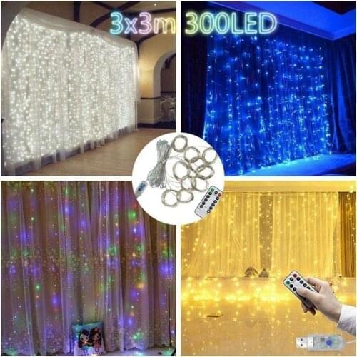 3M X 3 M LED Fairy Light Garland Curtain Lamp Remote Control USB String Lights New Year Christmas Decor for Home Bedroom Window