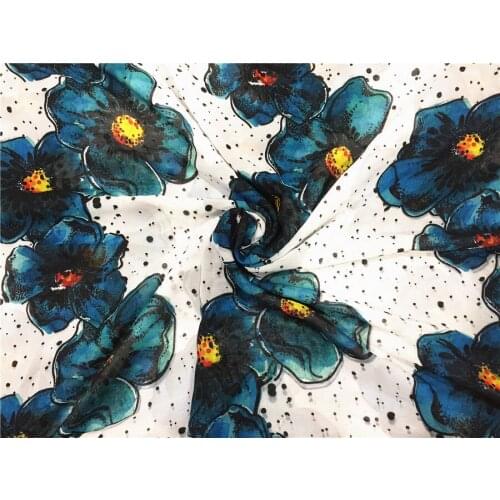 LEO & LIN White Background Dot Black Green Petals Chiffon European Yarn Air Layer Digital Printing Spot Fabrics 50cm