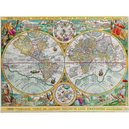 Orbis Terrarvm Typvs De Integro Multis In Locis Emendatus 1594 Latin Vintage World Map 150x100cm Non-woven Collapsible