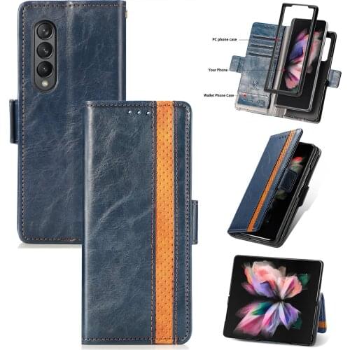 Full Protection Folding Leather Bag Case for Samsung Galaxy Z Fold3 5G Fold 3 Card Slot Kickstand Phone Cover Funda