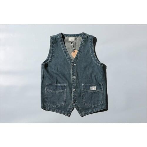 Spring men fashion v neck single breasted water wash vintage denim cotton casual vest