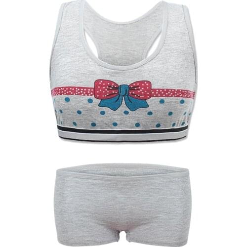 Girls Bow Bras Panties Underwear Puberty Bra+Panties Teenage Cotton Kids Sport Bra And Panty Sets Teens Students 8-18 Years Old