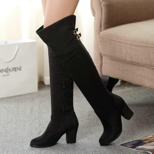 2021 Winter Womens Shoes Over the Knee Boots Side Zipper Buckle European and American Style Square Root Ladies High Boots