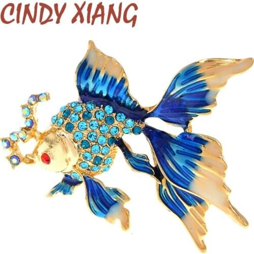 CINDY XIANG New Arrival Gold Fish Brooches For Women Cute Animal Rhinestone Design Brooch Pin Enamel Jewelry Gifts Vintage Gifts