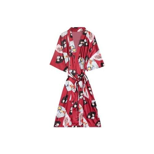 Daeyard Silk Satin Women Fashion Dressing Gown Spring Summer Bride Bridesmaid Robe Kimono Sexy Knee Length Night Robe Sleepwear