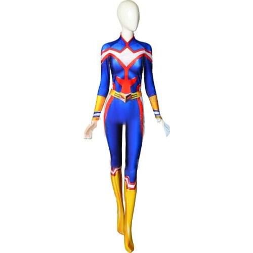 3D Print Lady All Might Cosplay Costume Spandex Zentai Bodysuit Halloween Costume for Woman Custom Made