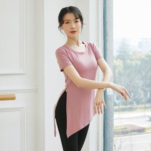 Adult Short Sleeve Modal Belly Dance Side Tie Top Split Asymmetric Hem T Shirt Practice Costume for Women Dancing Dancer Clothes