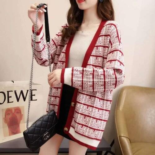Spring/Autumn Sweaters Women V-neck Loose Knitted Single-breasted Cardigan Coat Korean Tops Trendy England Style Sweety Sweater
