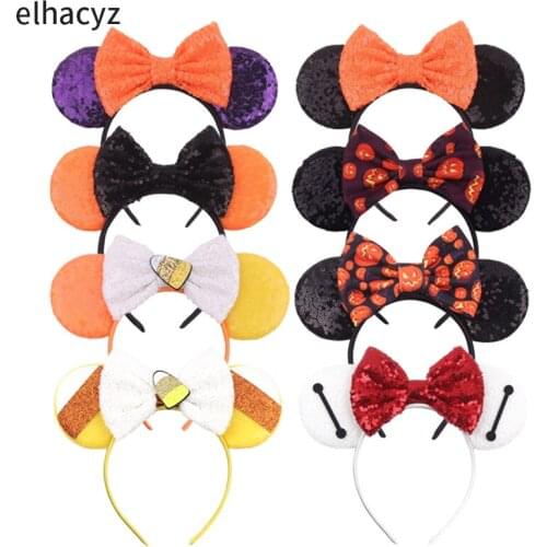 10pcs/lot Halloween Headbands Girls Festival Mouse Ears Hair Band Kids Halloween Party Sequin Bow Hair Accessories