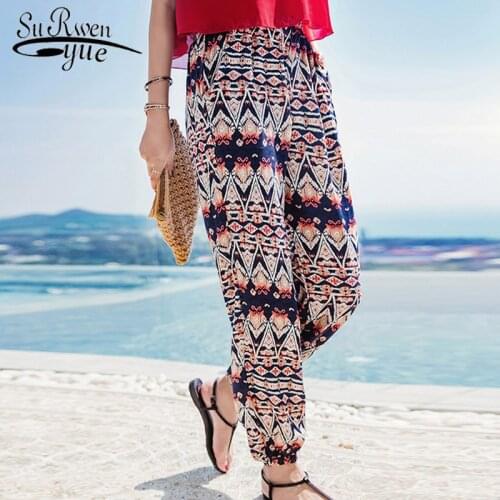 2021 Fashion Bohemian Print Chiffon Pants Holiday Beach Harem Pants Loose Casual Plus Size Women Pants Summer Trousers D828 30