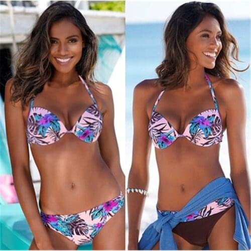 2020 Sexy Print Bikini Set Push Up Female Swimsuit halter top Swimwear Women Two Piece Brazilian Bathing Suit Bandage Biquini
