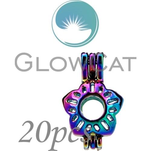 20x CC3 Rainbow Colors Flower Stone Beads Cage Jewelry Making Essential Oil Diffuser Oyster Pearl Cage Locket Pendant