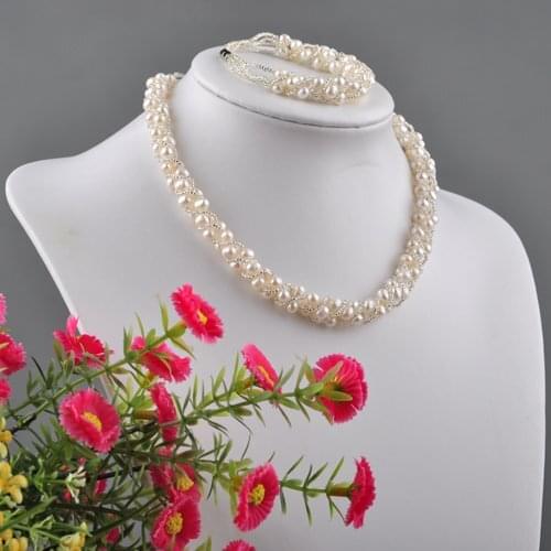 3 COLOR Freshwater Pearl Jewelry Set, Fashion Necklace Bracelet Set for Beautiful Bride Lady Female Jewellery Set, 30sets/lot