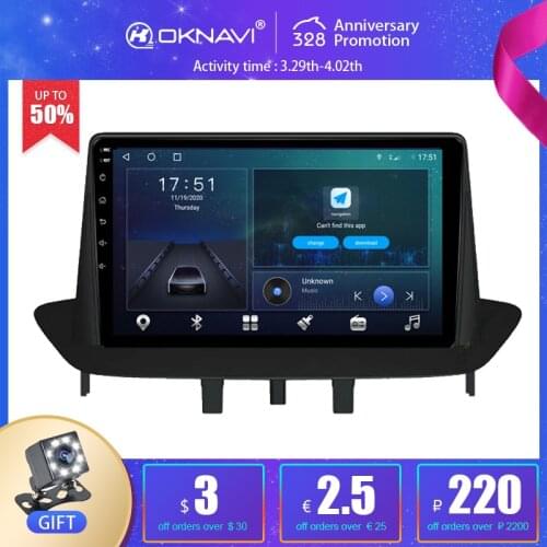 OKNAVI GPS For Renault Megane 3 Fluence 2008 2009 2010-2014 Android 10.0 Car Radio Player DSP Wireless Carplay Auto 1280*720P 9"