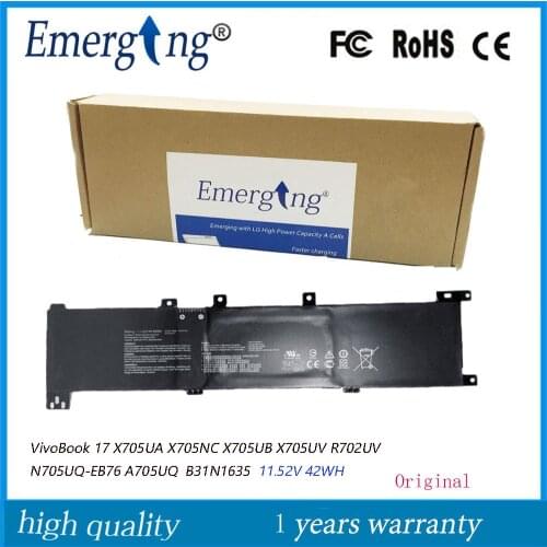 11.52V 42Wh Original Laptop Battery B31N1635 for ASUS VivoBook 17 X705UA X705NA X705NC X705UB X705UV R702UV N705UQ-EB76 A705UQ