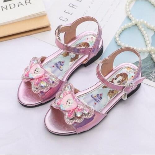 Disney Girls Sandals Princess Shoes Summer New Korean Cartoon frozen elsa Little Girls Fashion Bow Children Beach Shoes