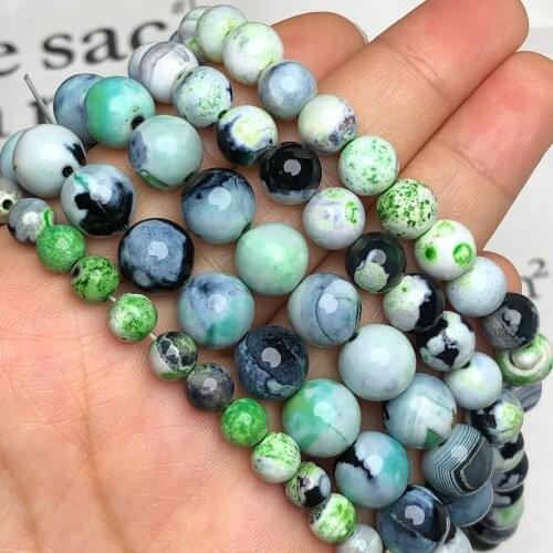 Natural Stone Green Black Fire Agates Onyx Beads Round Loose Bead For Jewelry Making DIY Bracelet Necklace 1 Strand 6/8/10mm