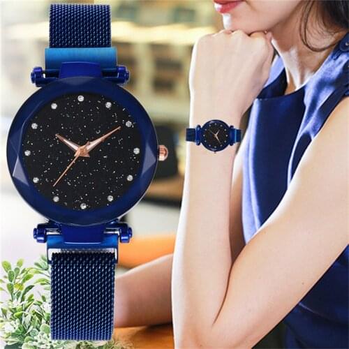 Starry Sky Analog Wrist Watch Fashion Women Quartz Watches Stainless Steel Band Mesh Magnet Buckle Relojes Clock Mechanism