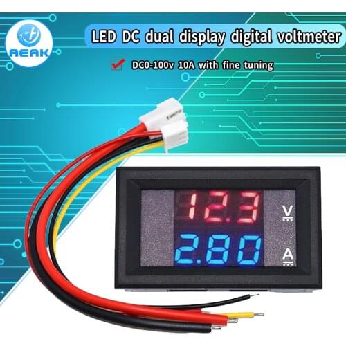 DC 0-100V 10A Digital Voltmeter Ammeter Dual Display Voltage Detector Current Meter Panel Amp Volt Gauge 0.28" Red Blue LED
