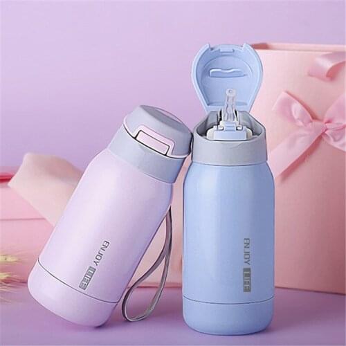 260ml/450ml Baby Mug Stainless Steel Thermos Flasks Kids Child insulation Cup with Straw Cartoon straw Vacuum Flasks & Thermoses