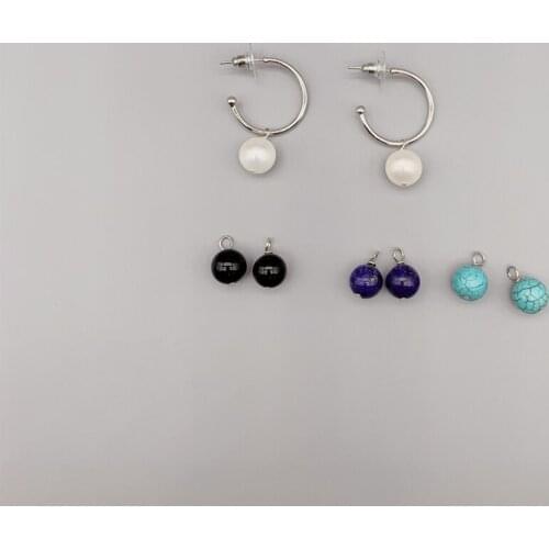 FoLisaUnique White Freshwater Pearl Hoop Earring S925 Sterling Silver Onyx Lapis Turquoise Classic Dangle Earring For Women