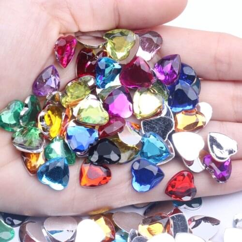 Heart Shape 12mm 30/200pcs Acrylic Rhinestones Flat Back Flat Facets Many Colors For DIY Nail Art Decoration