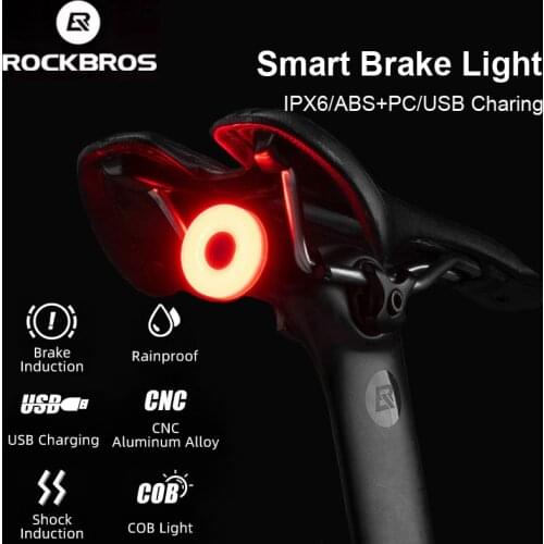 ROCKBROS IPX6 Waterproof Bicycle Taillight Intelligent Brake Sensor Light Night Riding Warning MTB Road Bike Cycling Accessories