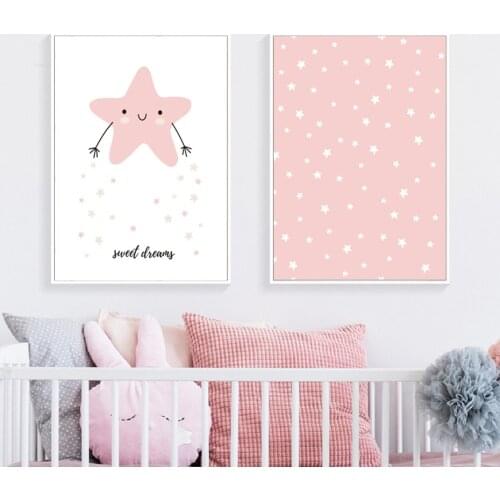 Sweet Dreams Cute Nursery Art Wall Art Prints Pink Smiling Little Star Canvas Painting Printed Posters and Pictures Home Decor