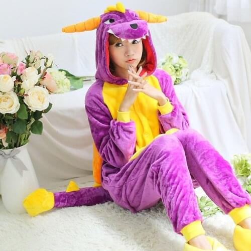 Kigurumi Winter Flannel Dinosaur Onesies for Adults Unicorn Pajama Jump Suits for Women Cosplay Costume