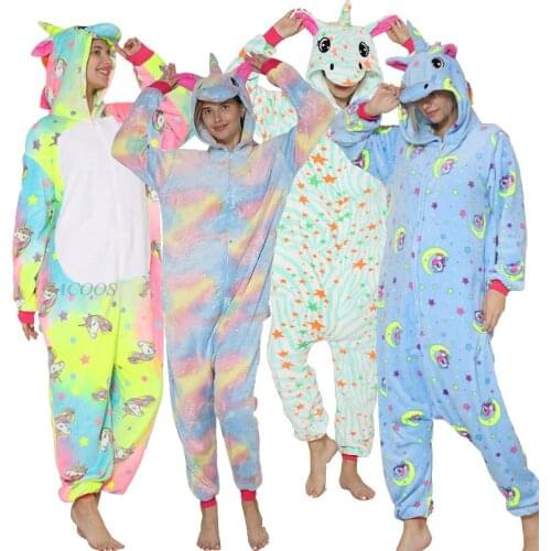 Unicorn Pajama Woman Flannel Sleepwear Teens Girls Unicorn Onesie Adult Babys Kigurumi Wolf Pyjamas Winter Childrens Homewear