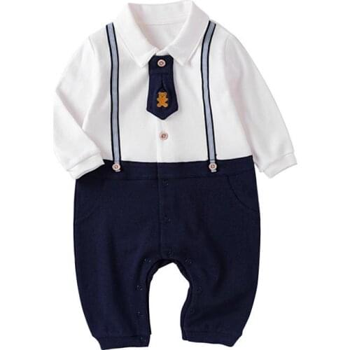 Baby Boys Rompers Newborn Boy Gentleman Clothing Children Baptism Birthday Clothes Infant Long Sleeve Jumpsuit + Necktie