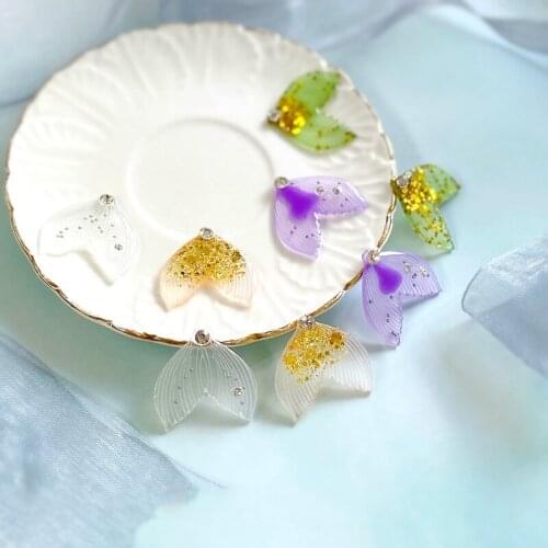 Korean net red temperament color point drill non-porous acrylic fishtail DIY earrings hairpin mobile phone case patch 4pcs