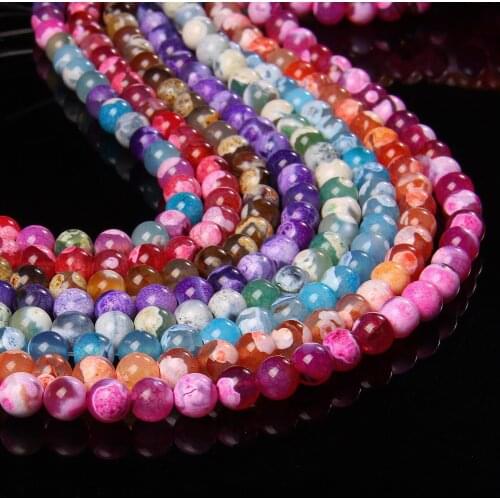 Colorful Fire Agates Beads Poished Round Natural Stone Agat Loose Beads For Jewelry Making Bracelet Neckalce Diy 15.5" 6/8/10mm