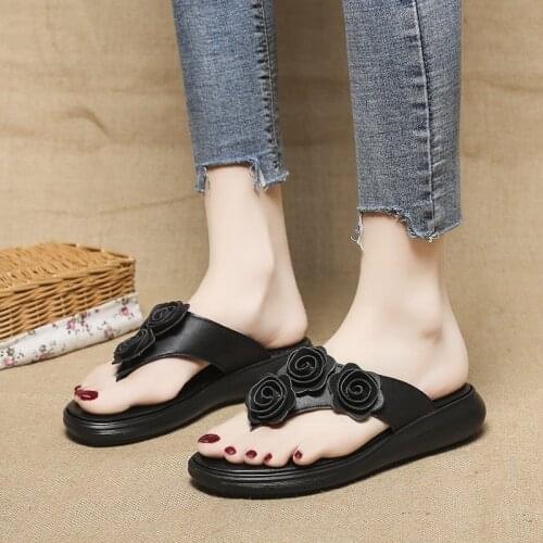 Summer New Womens Slippers Floral Platform Flat Shoes Womens Comfortable Casual Fashion Womens Sandals Flip-flops