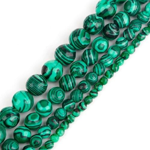 Malachite Peacock Natural Stone Round Faceted Loose Spacer Beads 4/6/8/10MM Jewelry Bracelet Making DIY Accessories