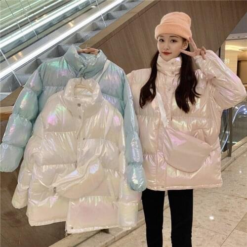 Fashion Winter Women Elegant New Ladies Coats And Jackets Glossy Thick Woman Parkas Korean Fashion Pink Jacket white coat