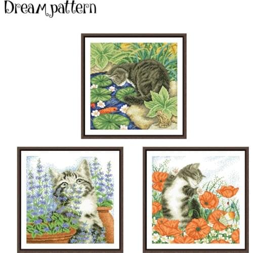 Poppy cat cross stitch kits kitten fish 18ct 14ct 11ct white fabric cotton thread DIY embroidery kit for beginners