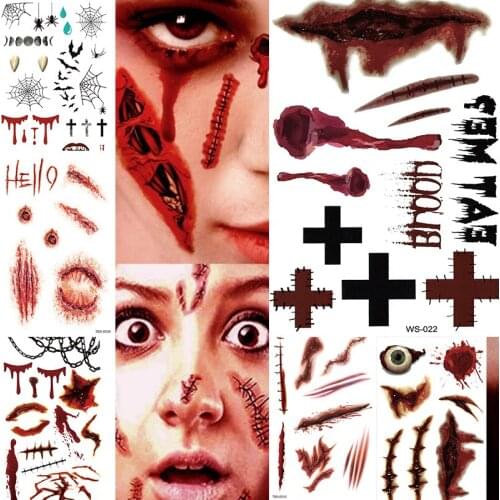 Halloween Temporary Tatoo Man 3d Blade Nails Wound Blood Lnjury Scar Bloody Costume Makeup Days of The Dead Fake Tattoo Sticker