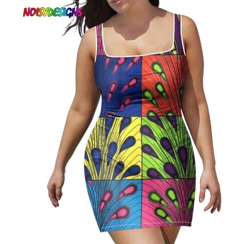 NOISYDESIGNS Casual Womens Dress Sleeveless 2021 Summer Dress For Female Colorful Ankara African Printing Dresses For Women